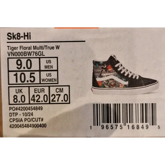 Vans Sk8 Hi Tiger Floral Men Sz 9 Skateboarding Casual Sneakers Rare Tattoo